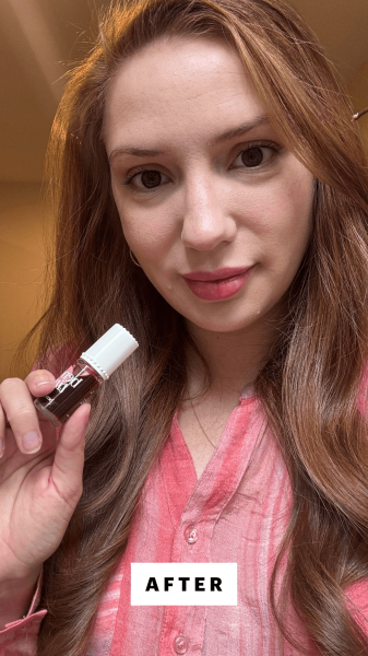 Selfie of Silva after applying the Benefit Cosmetics Benetint Cheek Lip Stain